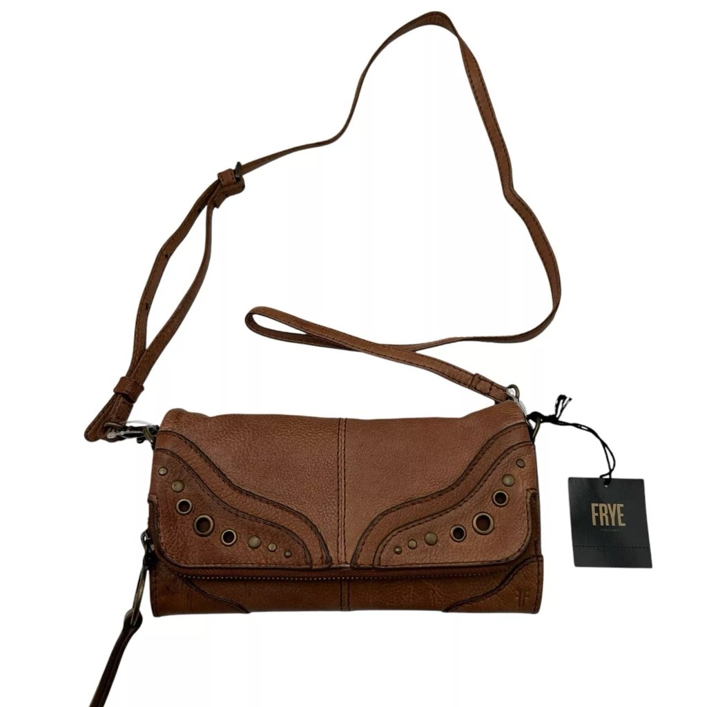 Frye Women's Zuri Leather Wallet Crossbody Magnetic Disc Snap Closure Brown